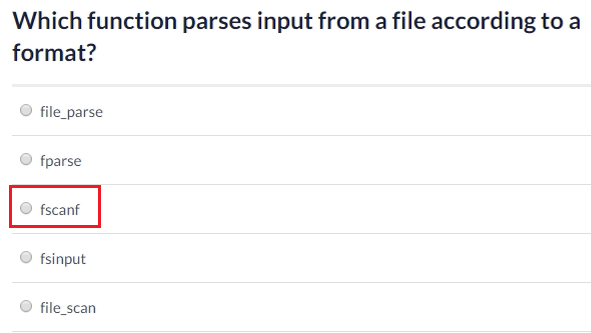 Which function parses input from a file according to a format?