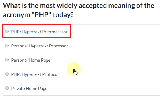 What is the most widely accepted meaning of the acronym "PHP" today?